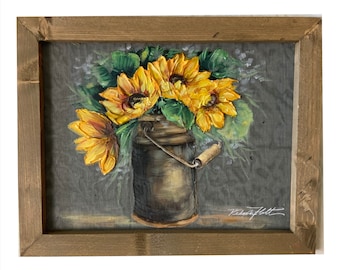 Sunflowers on vintage milk jug