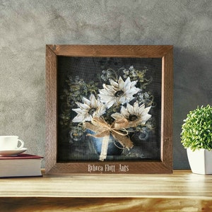 Farmhouse rustic art, white flowers