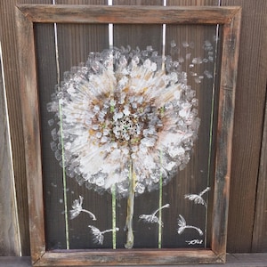 Dandelion,Make a wish, recycled ,hand painting on window screen