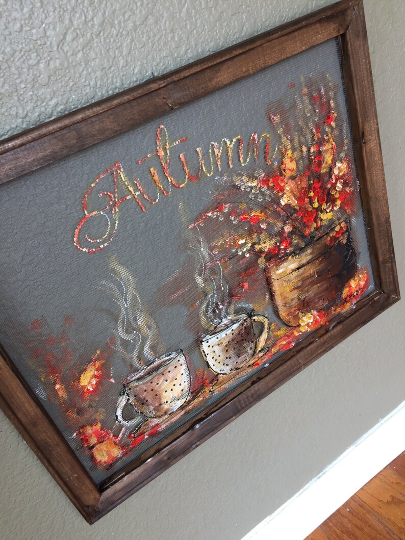 Autumn art, fall decor , outdoor art , window screen,coffee art,friends art Made to order image 3