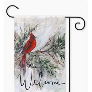 Cardinal Garden flag, Garden Flag Cardinal, Cardinal Welcome flag, Welcome flag winter, Winter Garden Flag, by Rebeca Flott Arts