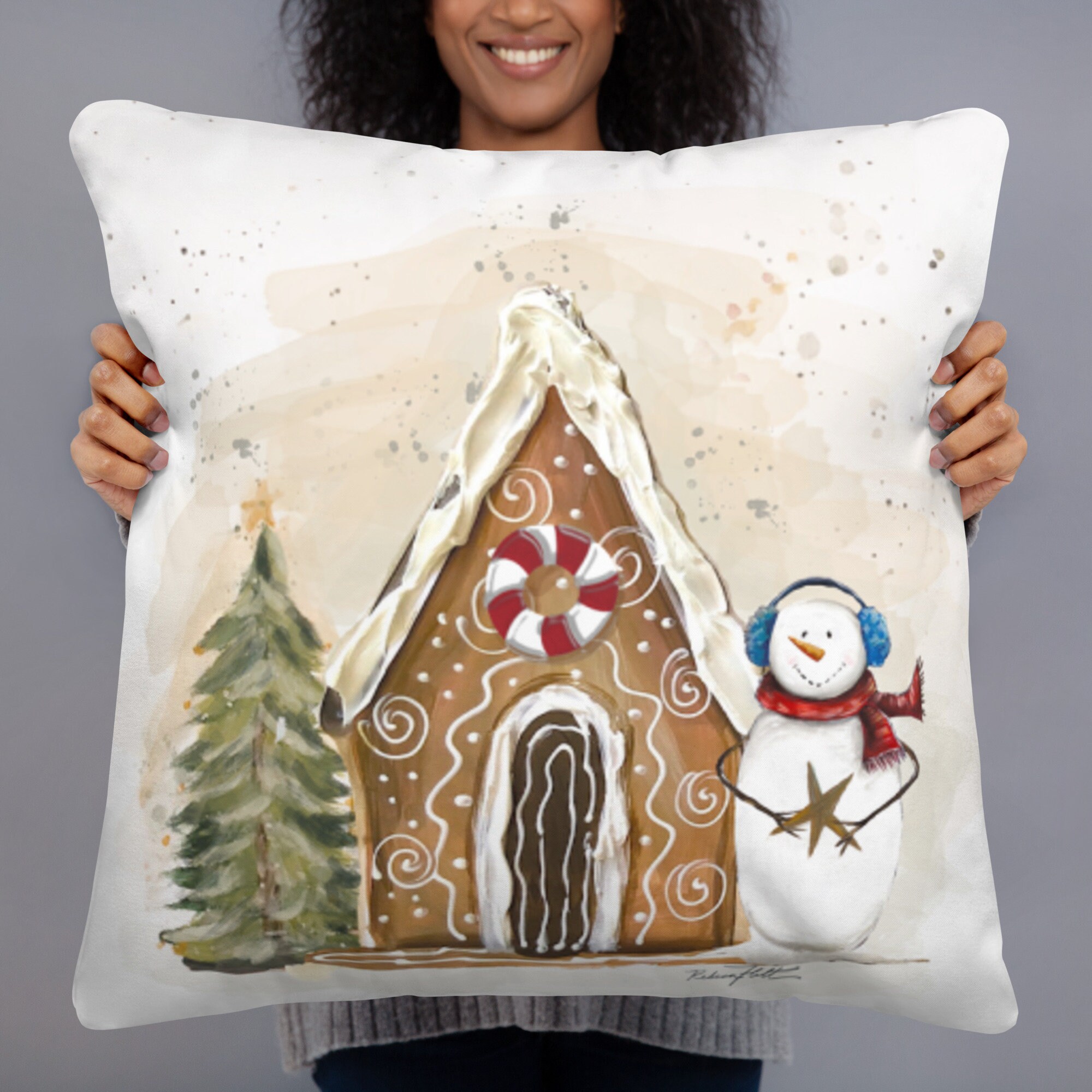 Gingerbread House II Christmas Pillow by Rebeca Flott Arts Etsy