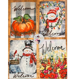 Bundle of four, Spring/summer,Fall,Christmas and Winter Garden Flags by Rebeca Flott Arts