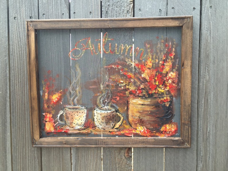 Autumn art, fall decor , outdoor art , window screen,coffee art,friends art Made to order image 4