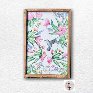 Tropische Kunst, Kolibri Bild von Rebeca Flott Arts, Blumen und Kolibri Bild