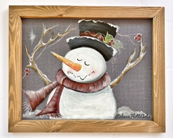 Christmas snowman on Screen, original art