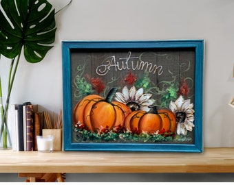 Pumpkin Fall Wall Art, Handmade, Screen Art, Porch decor