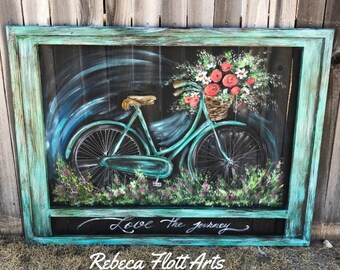 Made to Order,Love the JourneyII, Large bicycle wall art,  Huge size vintage bike , hand painted and handmade recycled frame