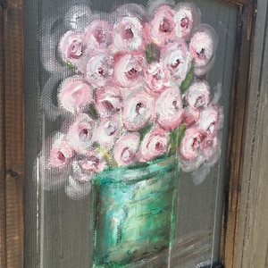 Shabby Chic window screen art,Flowers on window screen ,indoor and outdoor art!