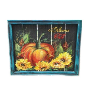 BIENVENIDO OTOÑO, cartel de otoño, calabaza, decoración de arte de porche, arte de pared, arte de otoño