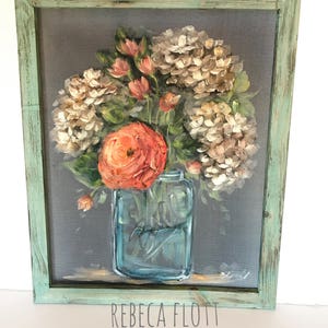 Painted window screen, Beautiful happy flowers, original handpainted, mason jar rustic art, farmhouse style