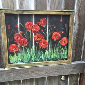 Red poppies gardens,window screen hand painting
