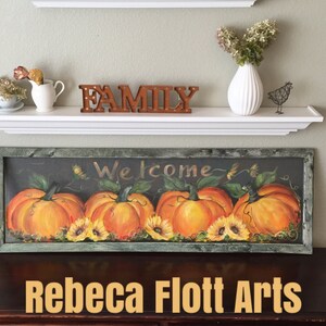 Fall decor,made to order , pumpkin on old window screen , sunflowers , original hand painting