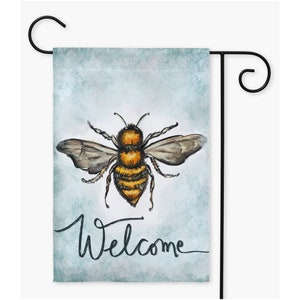 Amber Garden Flag Welcome Bees! By Rebeca Flott Arts, garden flag bee