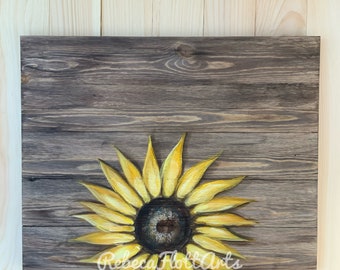 Wood Pallet Sign,Sunflower on rustic wood , original hand painted by Rebeca Flott,