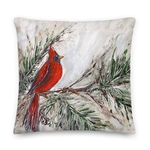 Almohada rústica Cardenal &quot;Siempre estoy contigo&quot; de Rebeca Flott Arts