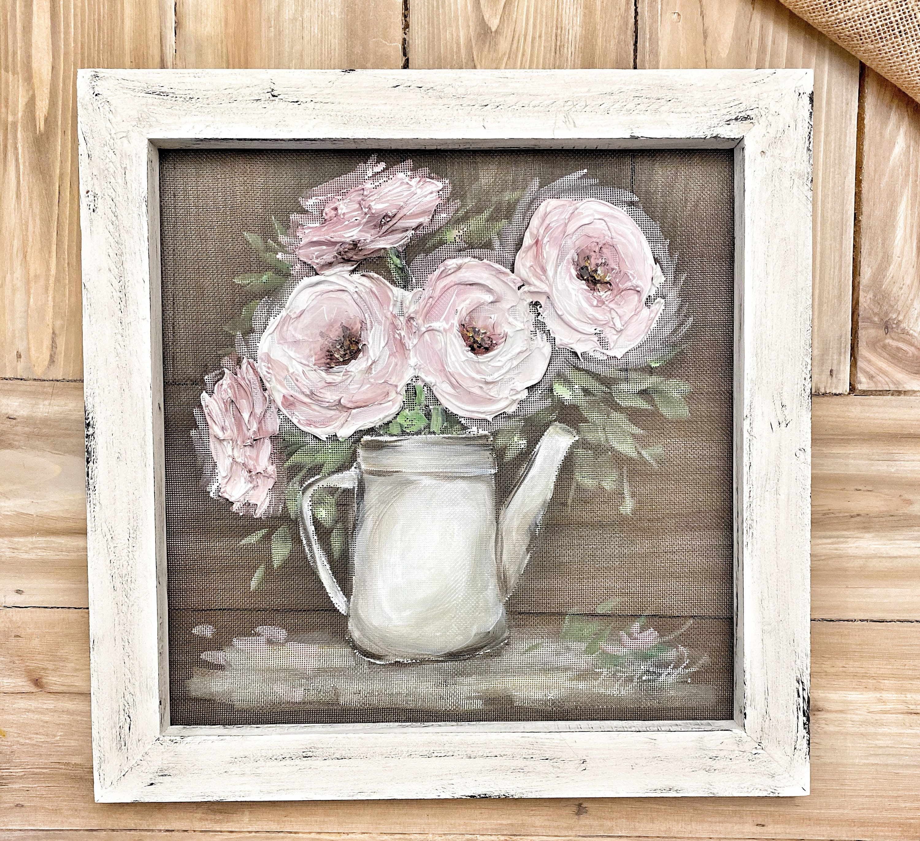 Wall Art Peonies, Shabby Chic , Rustic Pink Peonies, Flowers Art , Texture  Flowers Wall Art , Rustic Style Painting 