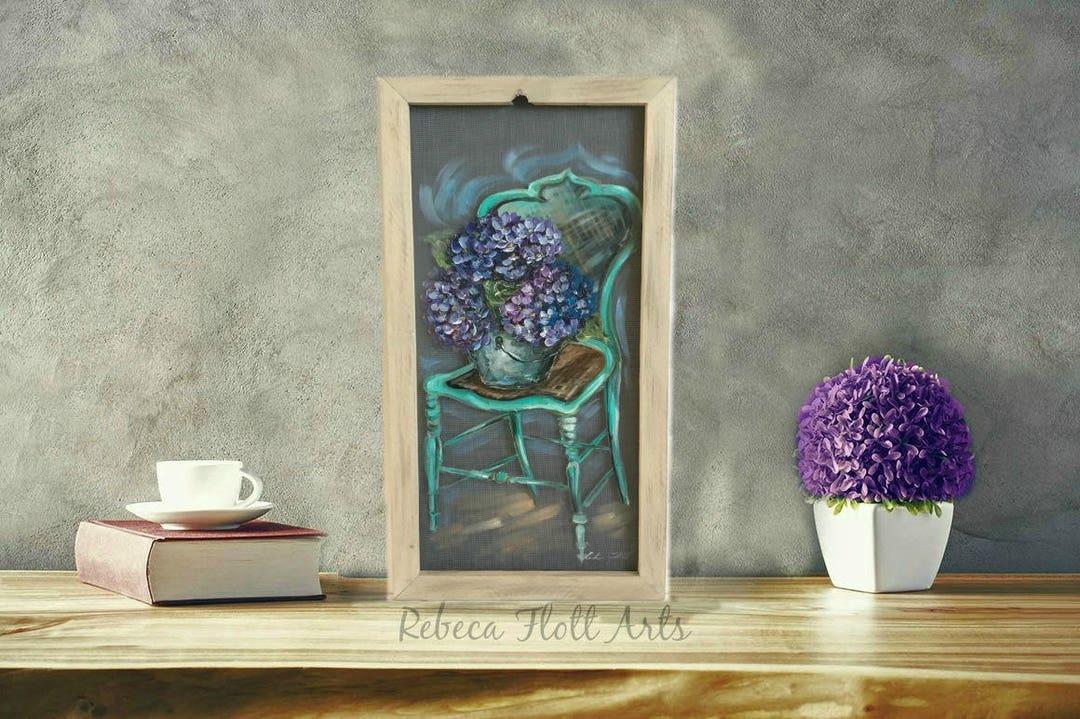 Script Flower Hydrangea Chair Vintage Chair With Hydrangeas, Farmhouse Style Wall Art - Etsy
