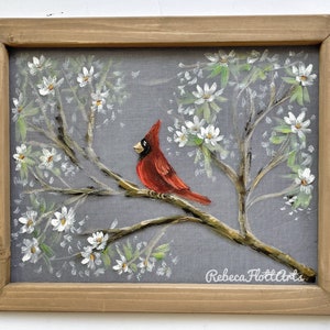 New Item!!!! Springtime Cardinal horizontal, window screen, screen art, hand painted