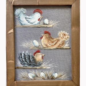 Chickens,rustic art,country art ,Chickens friends,painted windows,screens
