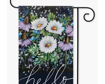 Daisies And Wildflowers On  Black Garden Black Garden Flag,Black Garden Flag With Daisy: Black Garden Flag With Daisy