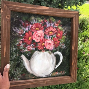 Beautiful flowers for you, pallet knife art, screen art , rustic art by Rebeca Flott