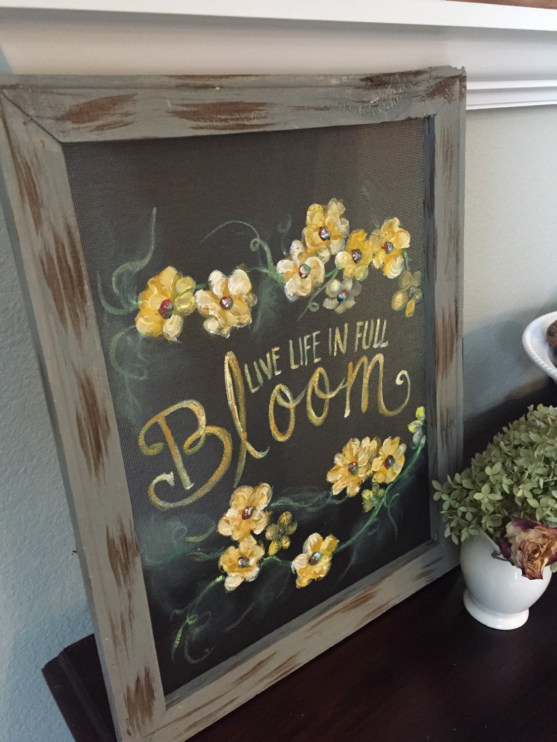 Live life in full bloom spring art yellow and gray yellow | Etsy