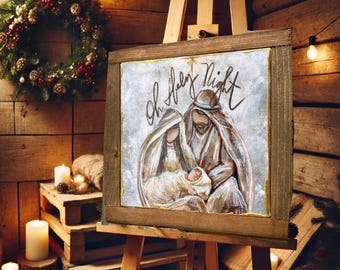 Mini Nativity Art: Rustic Framed Canvas Print (8x8)