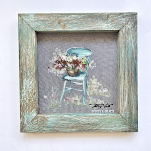 Vintage chair hand painted on window screen, porch decor, indoor and outdoor Art
