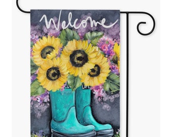 Yard Flag, Sunflower garden flag, Selah Welcome Boots,Sunflower Garden Flag,