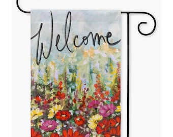 Wildflowers Garden Flag, Flowers Garden By Rebeca Flott Arts,Red Wildflowers Yard sign, Happy  Garden Flag, Welcome Garden Flag*super Sale *