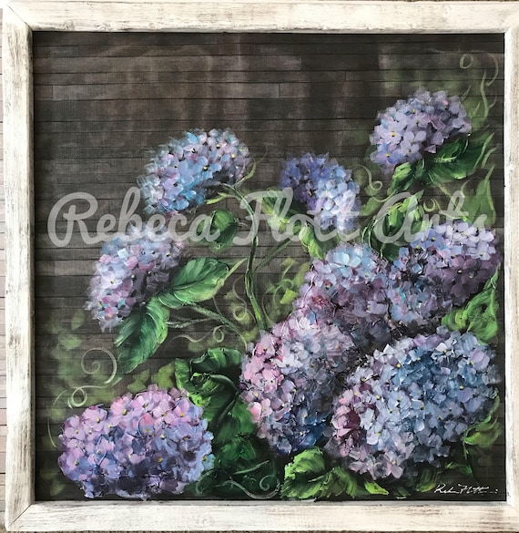 Gramma Patty hydrangeas Original by Rebeca Flott Hydrangeas hand painted mason jar and hydrangeas original