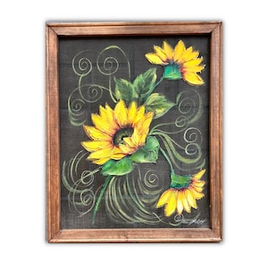 Sunflower lll ,rustic wood sunflower,Sunflowers dancing,Wood and screen,window screen painting