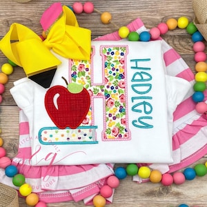Girls back to school outfit, Letter shirt for school with apple and book