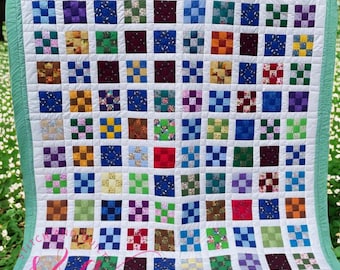 Colorful Hand Made quilted patchwork queen size blanket, Hand quilted patchwork quilt, Quilt heirloom, Hand Made Quilt