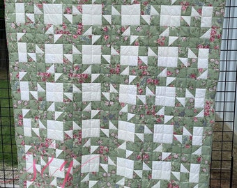 Hand quilted patchwork throw blanket, Hand quilted patchwork quilt