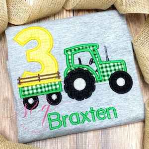 Personalized Green Tractor Shirt for Kids, Custom Name Farm Birthday Outfit, Boys Tractor Birthday Shirt