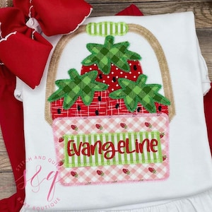 Girls Strawberry Shirt with Name, Basket of Berries Summer Top for Toddlers or Babies, Strawberry Festival Outfit for Girls