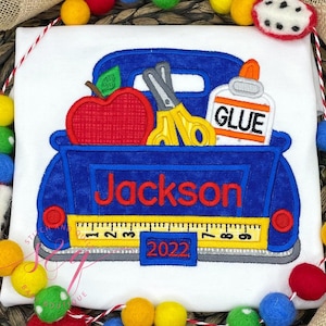 Boys Back to School Shirt with Name, Truck School Shirt for Preschool or Kindergarten, Personalized First Day Outfit