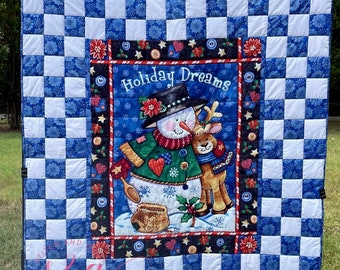 Snowman hand quilted throw, Christmas throw, Hand quilted, Hand made,