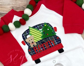 Boys Christmas Shirt with truck and puppy. Boy Christmas truck shirt, Toddler Christmas shirt, Christmas romper