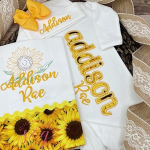 Newborn girl coming home set with sunflowers, Summer baby sunflower newborn set,  baby girl coming home outfit