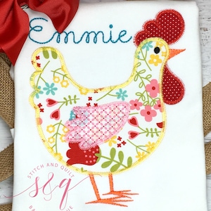 Girl&#39;s Floral Chicken Shirt: Personalized Farm Outfit