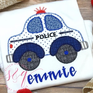 Girls Police Car Shirt with Name, Toddler or Baby Cop Car Outfit, Personalized Ruffle Top, Police Theme Shirt for Kids or Parties