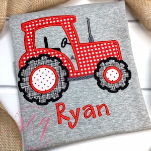 Boys Red Tractor Shirt with Name, Farm Birthday Shirt for Kids, Green Tractor Shirt, Toddler Barnyard Outfit