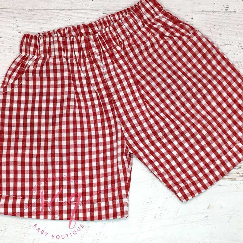 Barnyard Birthday Farm shirt with Farm Animals Boy or Girl Farm birthday shirt, Red gingham shorts, Barnyard birthday outfit image 3