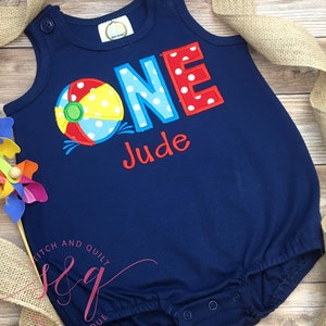 ONE Beach Ball birthday, Beach Ball Birthday Romper, ONE Birthday Outfit for Baby Boy, 1st Birthday Bubble Romper, Summer Pool Party