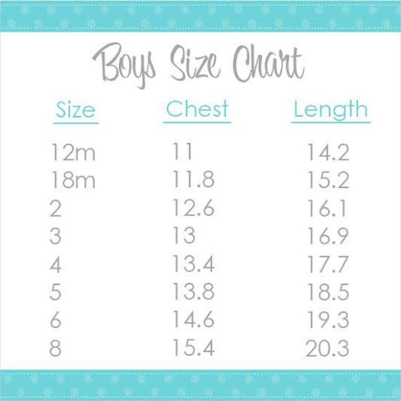 Boy Grade School Size Chart