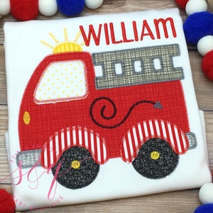 Boys Firetruck Shirt with Name, Toddler Fire Truck Outfit, Personalized Firefighter Shirt for Kids