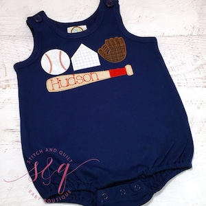 Personalized Baseball Applique Baby Romper: Embroidered Name Outfit